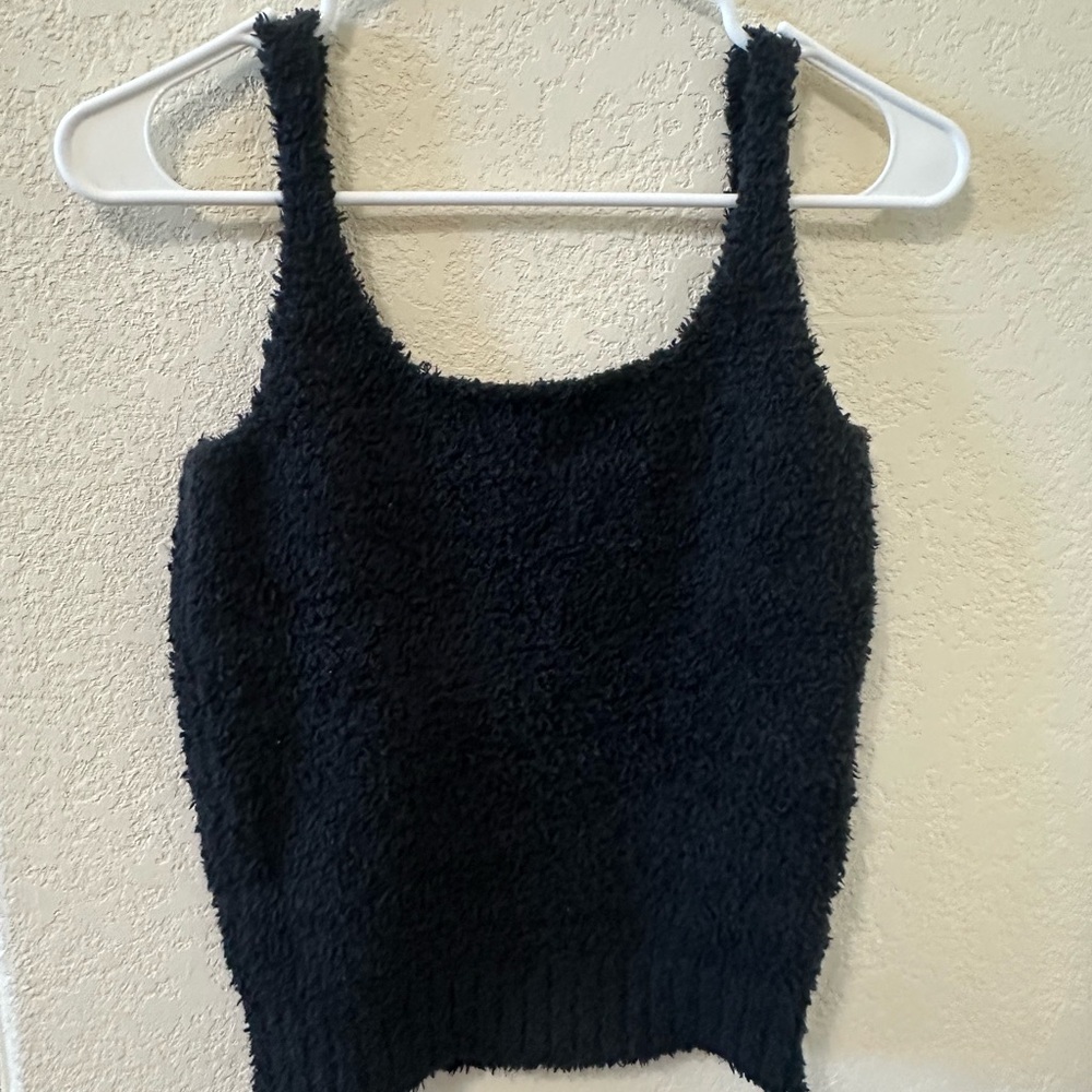 Cozy Black Fuzzy Knit Tank Top